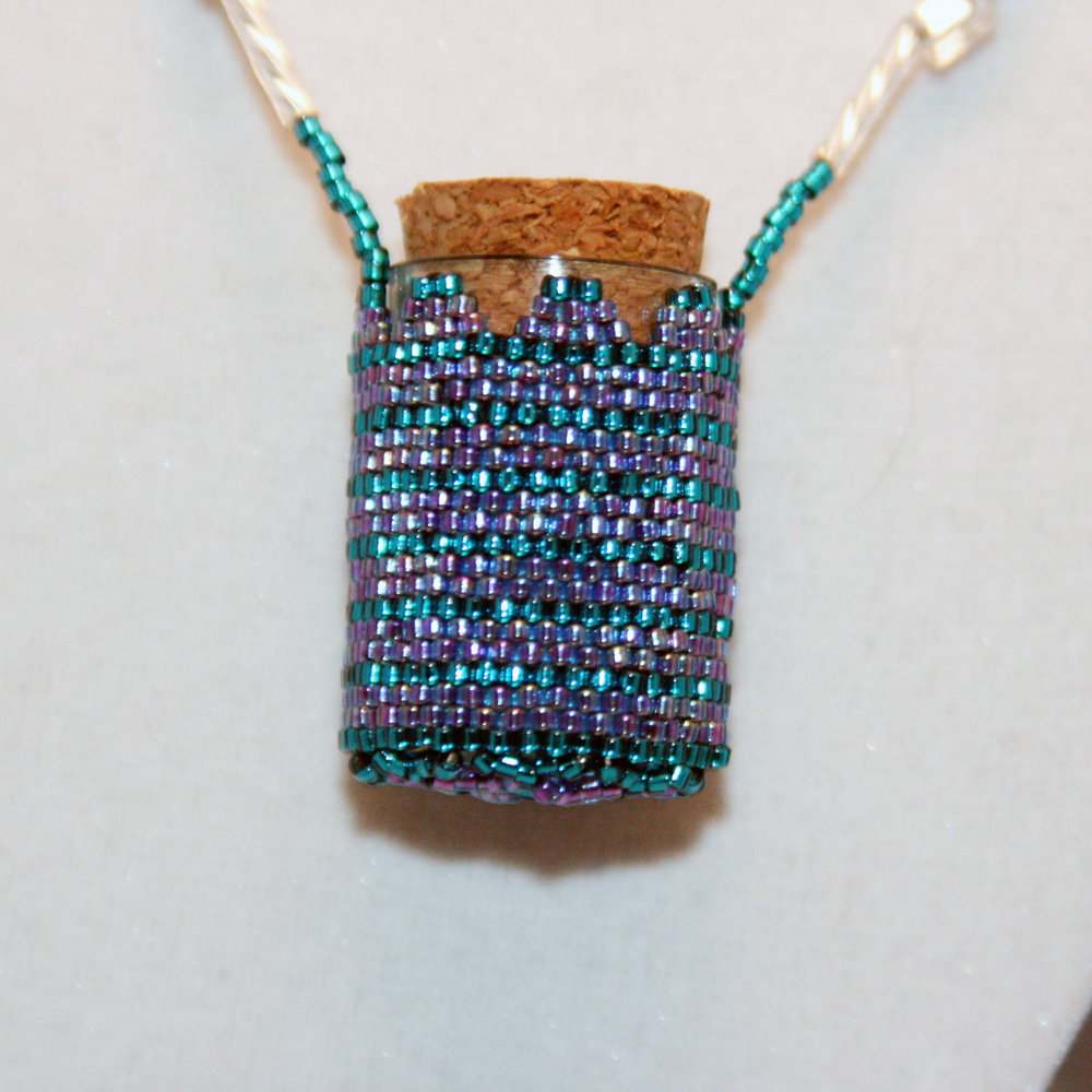 Necklace Beaded Fairy Bottle in Purple and Teal